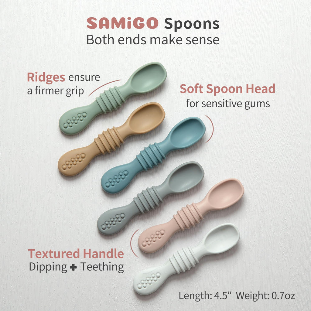 SAMiGO Silicone Baby Suction Bowl with Lid and Self Feeding Spoon Set