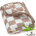BEILIMU Ultra Soft Muslin Baby Blanket Neutral Versatile 6 Layers Swaddle and Bed Blanket for Babies, Toddlers, Boys or Girls Coffee Checkered 43 x 43 Inches