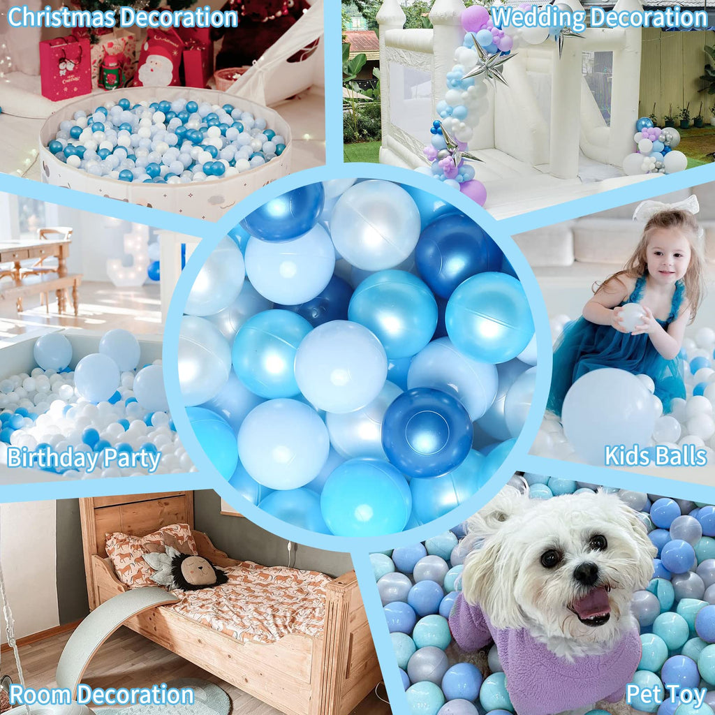 GOGOSO Ball Pits Balls Toddlers 50 100 200 500 Plastics Shape Ball Non-Phthalate Non-BPA Non-Toxic 2.2-Inch Crush Proof Play Balls,Pearl Blue Colors, 200 Balls