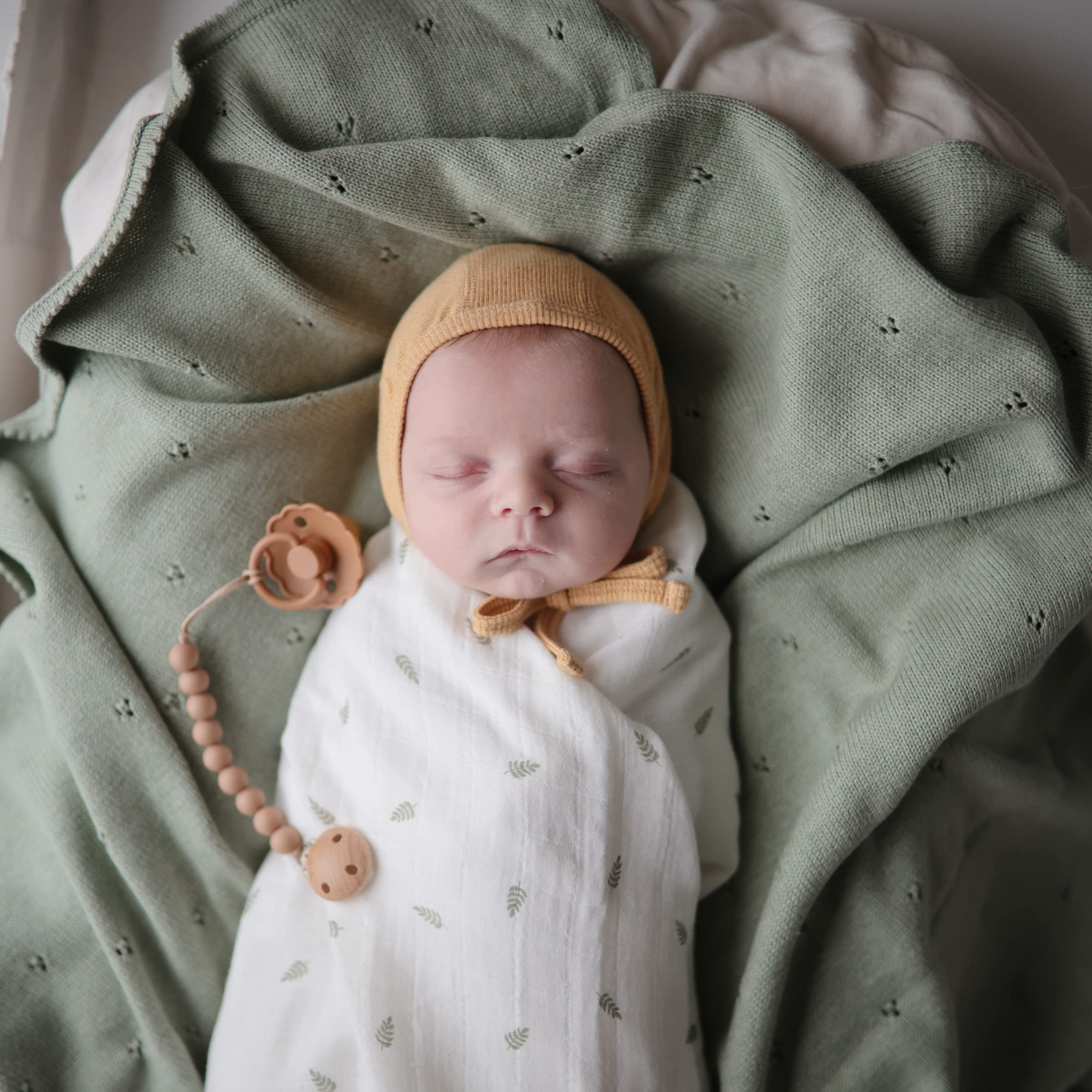 mushie Muslin Baby Swaddle Blanket | 100% Organic Cotton (Leaves)