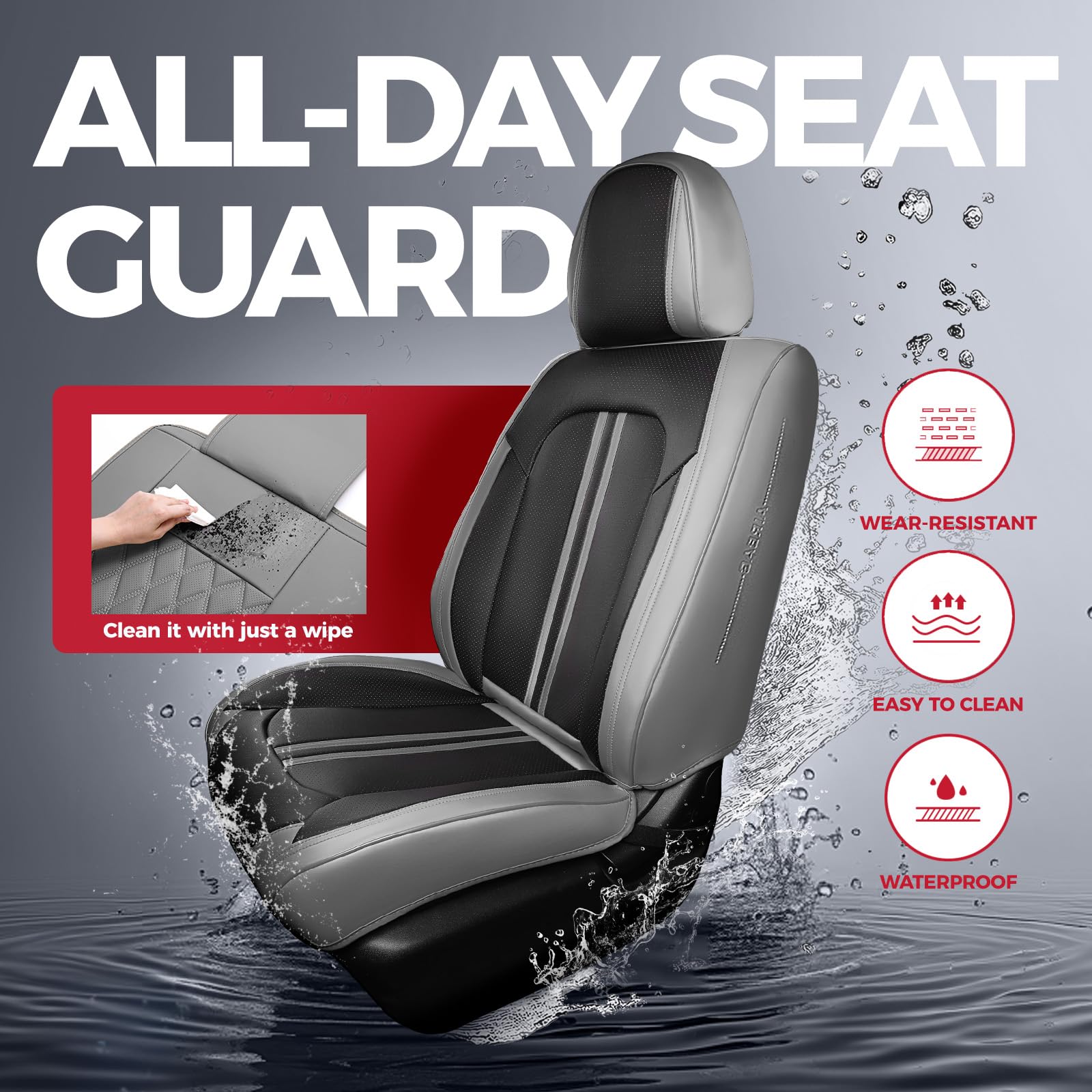 FREESOO Leather Seat Covers Full Set for Cars Trucks SUV, Front Seats 2PCS