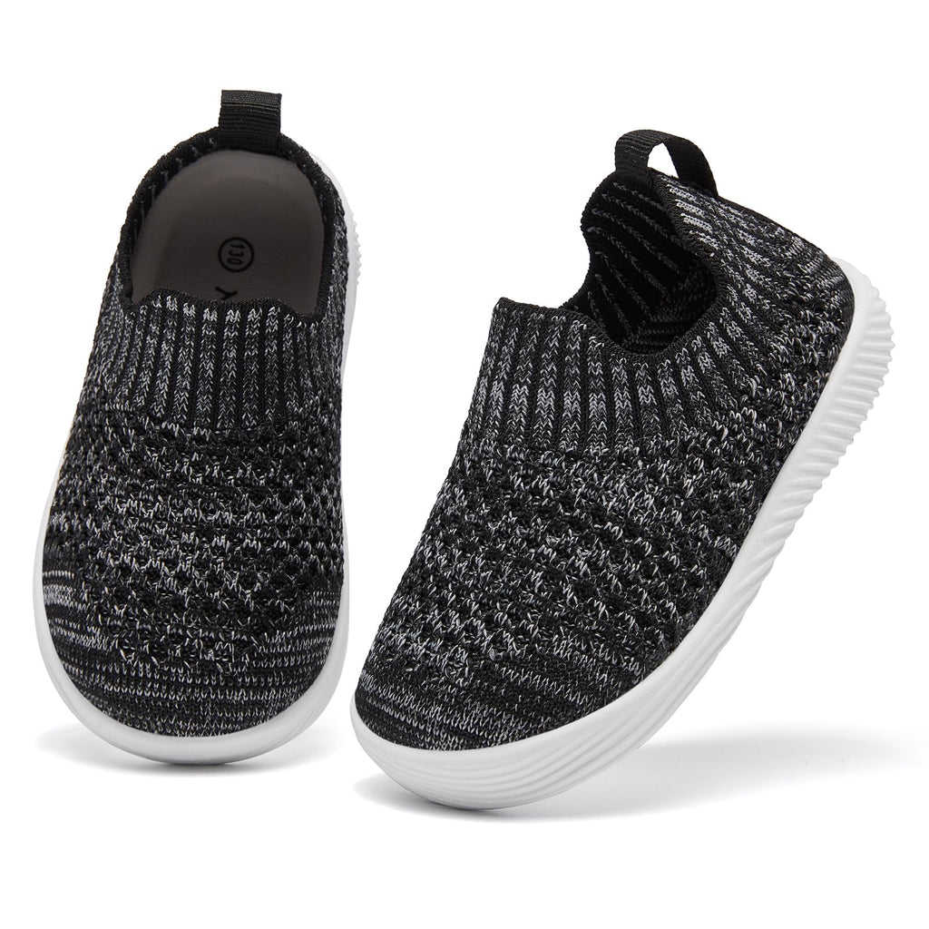 MORENDL Toddler Shoes - Baby Walking Socks - Non-Slip, Breathable, Unisex - Black, Size 7