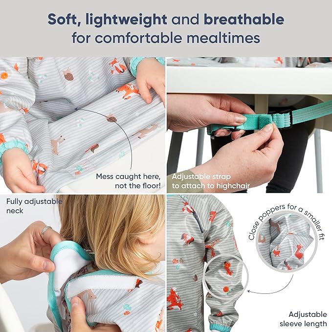 BIBaDO - Long Sleeve Baby Bibs - Babies & Toddlers 6-36 Months - Coverall Baby Led Weaning Bib - Easy Wipe, Soft & Waterproof