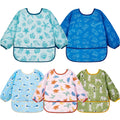 Lictin Baby Bibs for Boys Girls - Long Sleeve Bib, Waterproof Toddler Bibs, 0-24 Months Neutral Baby Smock for Eating (Dark Blue/Wathet/Blue/Green/Brown, 0-24 months)