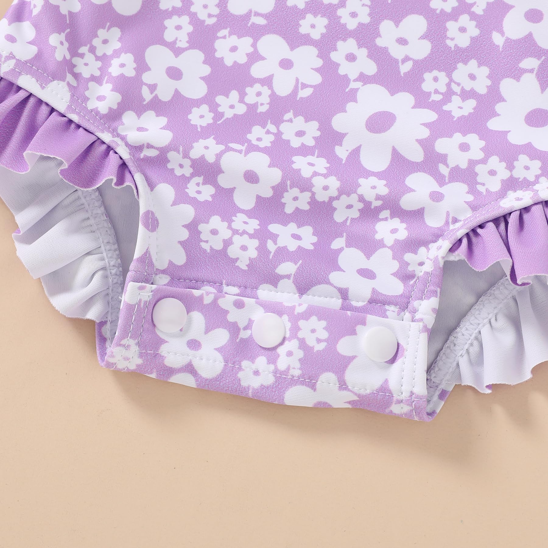 Infant Baby Girls Long Sleeve One Piece Swimsuit with Hat Floral Zipper Bathing Suit Leopard Beach Wear (Purple Floral Fragments，3-6Months)