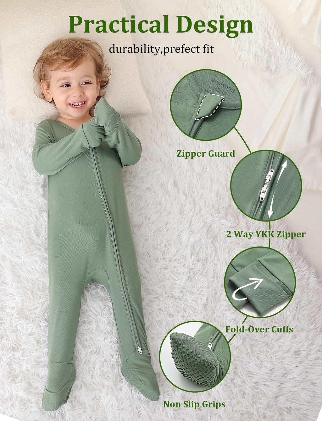 JunNeng Viscose from Bamboo Baby Boy Sleeper Pajamas with Mitts 12-18M