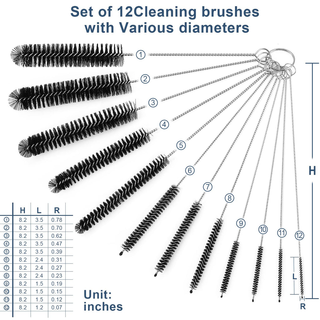 Ixiaoyoo 12 Pcs Straw Cleaner Brushes Set, 8.2 Inch Nylon Cleaning Brush