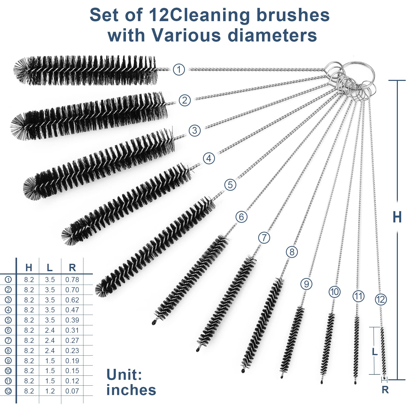 Ixiaoyoo 12 Pcs Straw Cleaner Brushes Set, 8.2 Inch Nylon Cleaning Brush