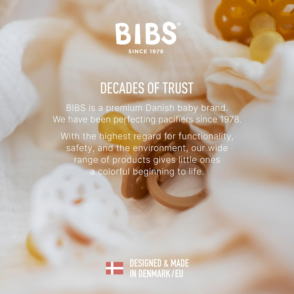 BIBS Boheme Soother 4-Pack. BPA Free Dummy Pacifier, Round Nipple. Natural Rubber Latex, Made in Denmark. 0-6 Months (Pack of 4), Peach Mix