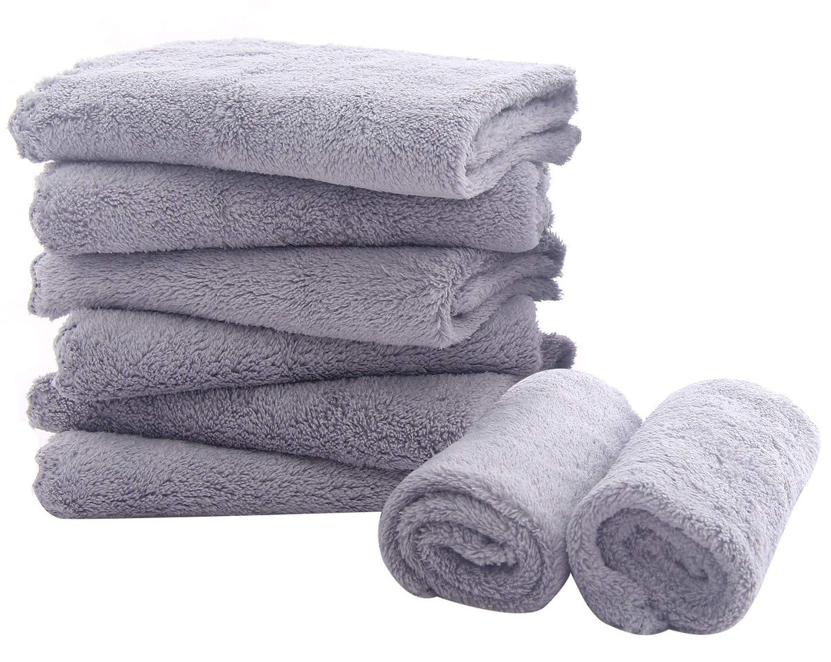 Spotted Play 16 Pack Burp Cloths for Baby - 20" x 10" Ultra Absorbent Coral Fleece Burping Cloths, Newborn Towel - Milk Spit Up Rags - Grey