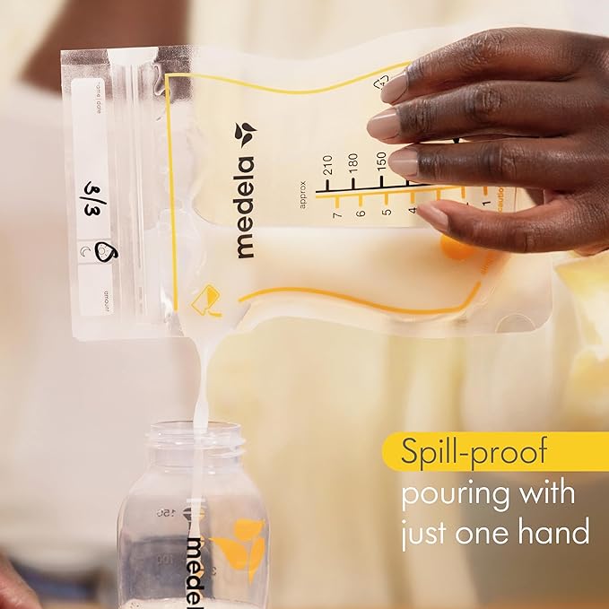 Medela Easy Pour Breastmilk Storage Bags 200 Count 7oz/210ml Disposable, Leakproof, Fast Freeze, Breast Milk Protection Recyclable & BPA Free (Pack of 6)