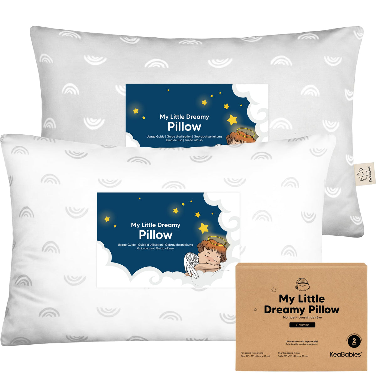 KeaBabies 2pk Toddler Pillows 2 Year Old to 5,13x18 Kids Pillow (Mist Pink)