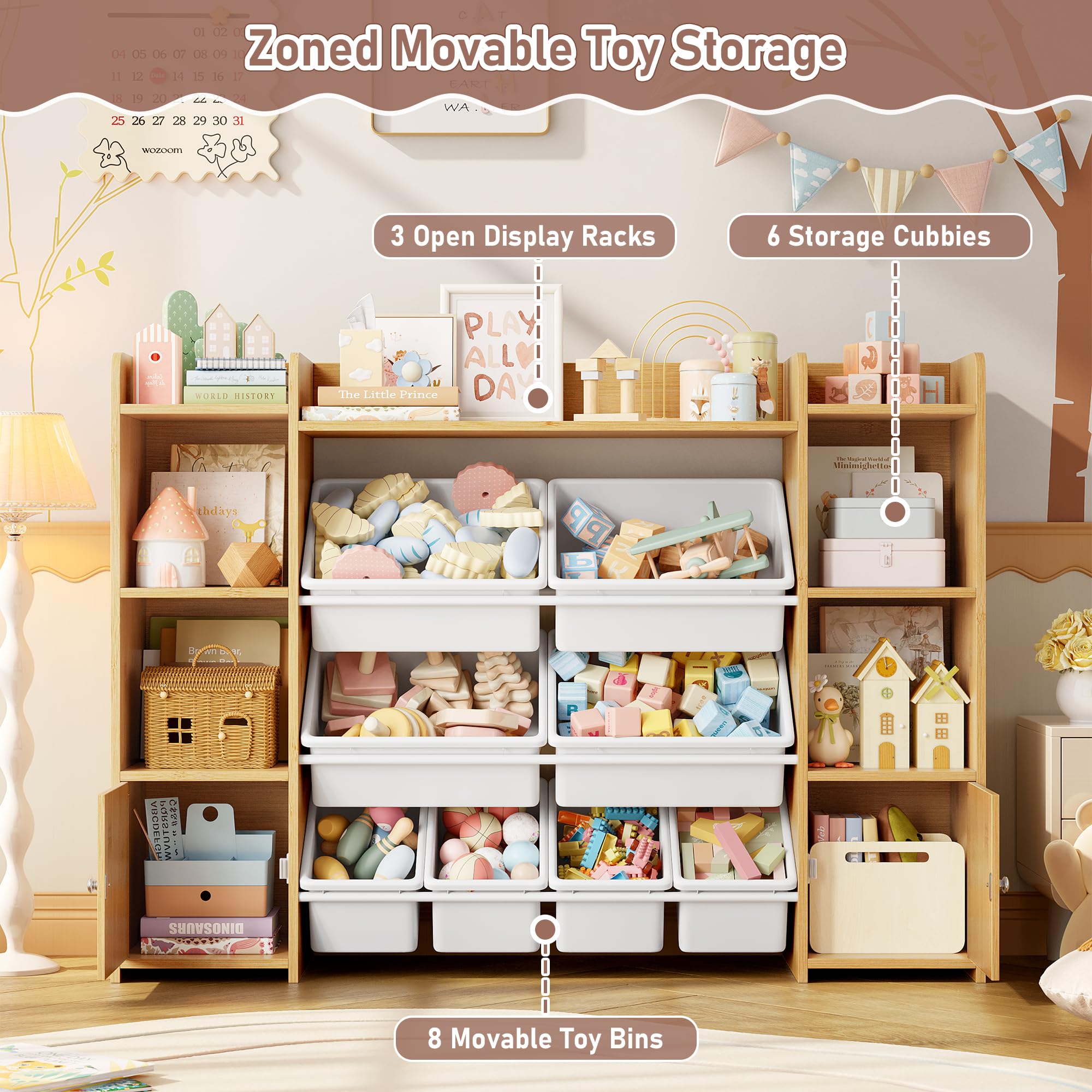 FOTOSOK Toy Storage Organizer with 8 Toy Bins, Toy Organizer Toy Bin for Kids