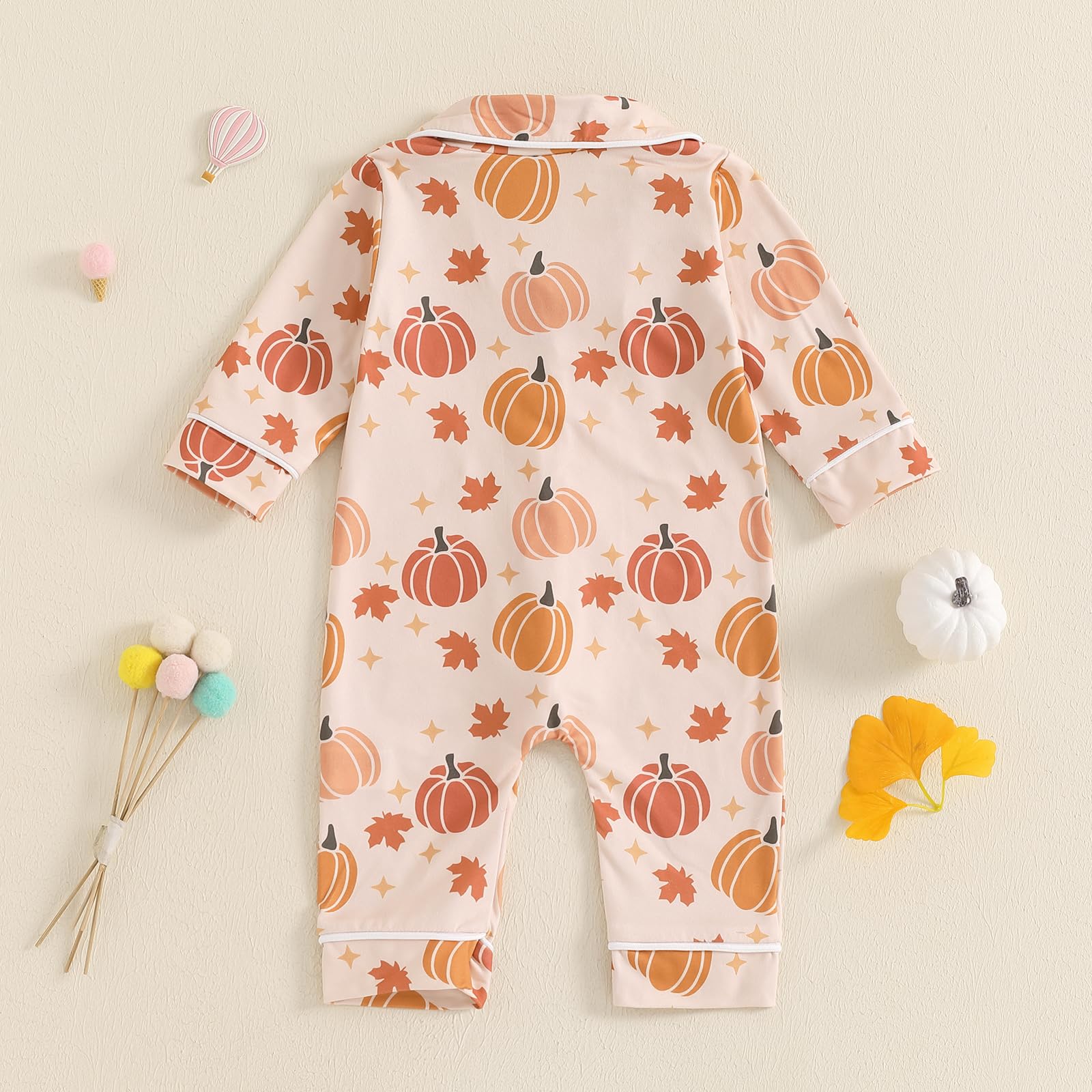 Balaflyie Baby Girl Button Down Pajamas Romper One-Piece Jumpsuit Long Sleeve Sleeper Infant Sleepwear (Pumpkin&Yellow,0-3 Months)