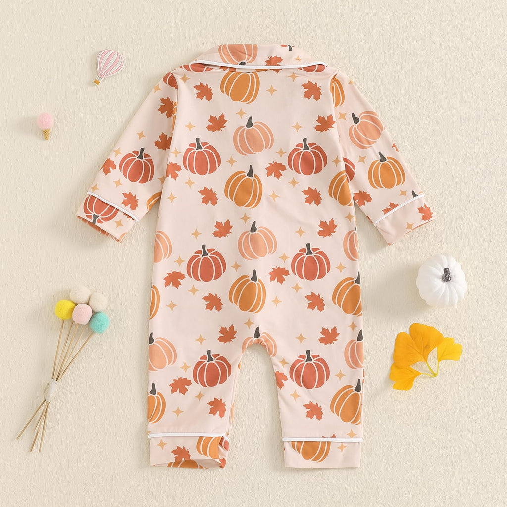 Balaflyie Baby Girl Button Down Pajamas Romper One-Piece Jumpsuit Long Sleeve Sleeper Infant Sleepwear (Pumpkin&Yellow,3-6 Months)
