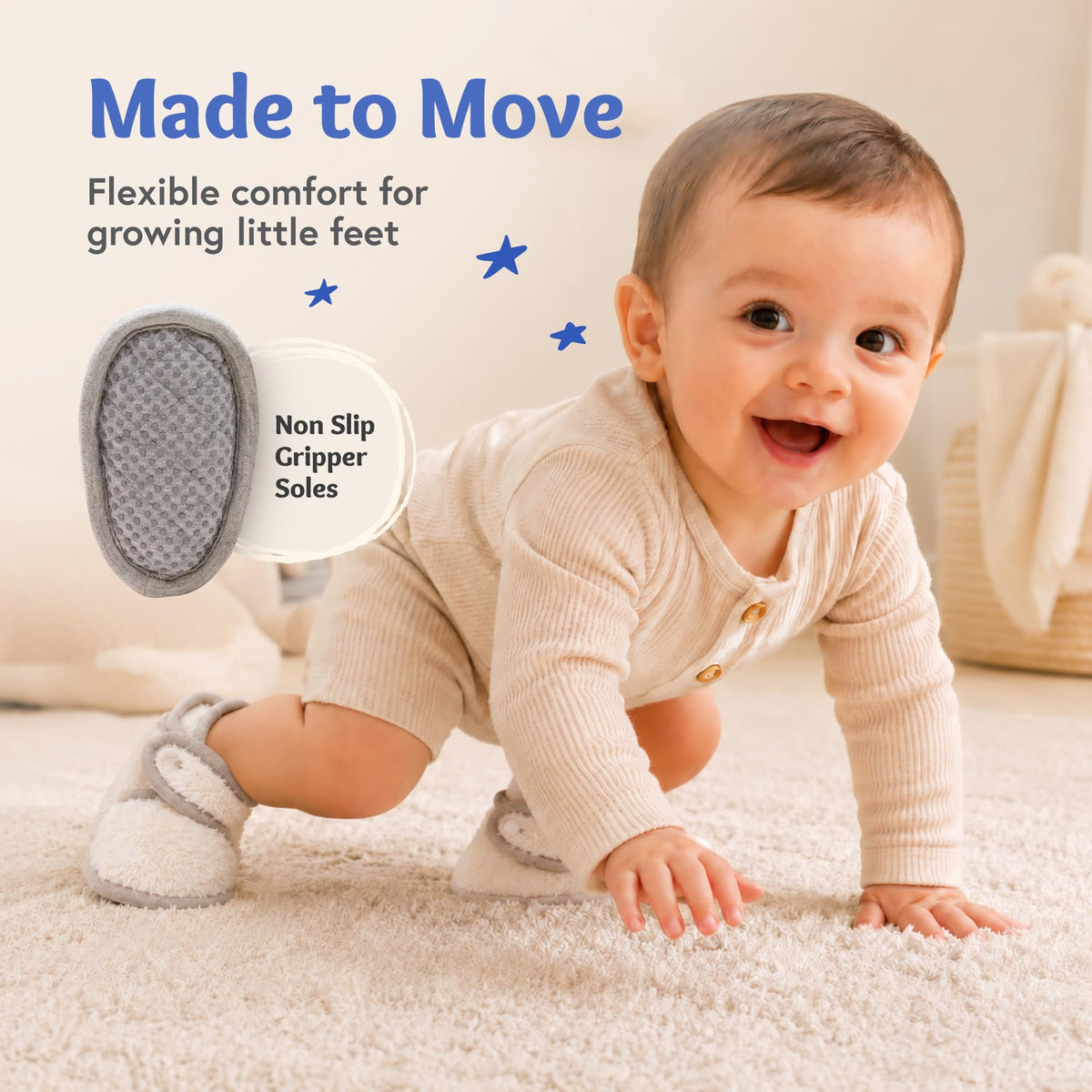 baby deedee Baby Booties Crib Shoe, Ivory, 12 Months Unisex Infant, (B1201)