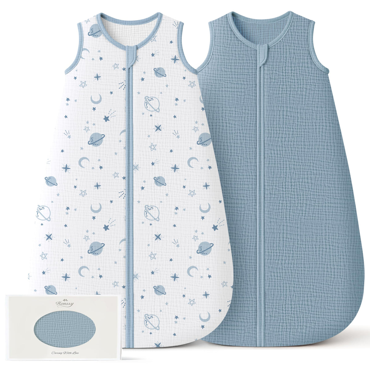 Konssy Muslin Baby Sleep Sack 6-12 Months, 0.8 TOG Baby Wearable Blanket