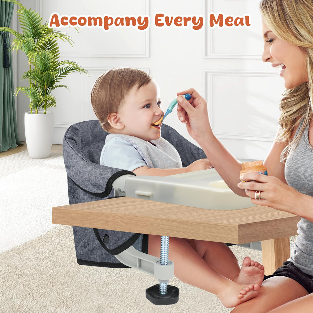 JOZZVE Hook On High Chair with Tray, Clip-On Feeding Seat, Grey