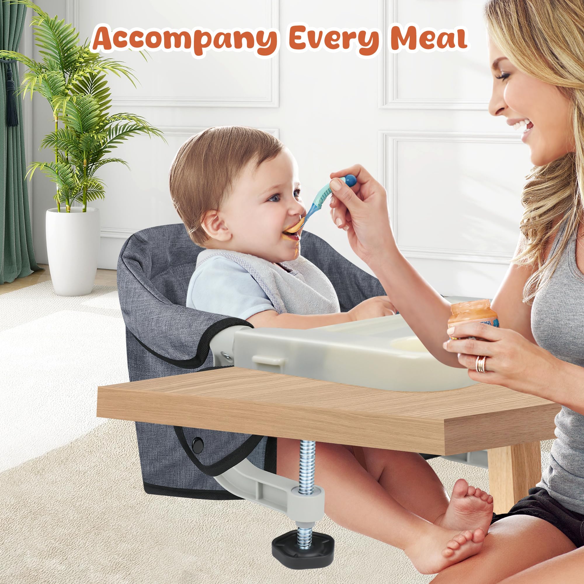 JOZZVE Hook On High Chair with Tray, Clip-On Feeding Seat, Grey