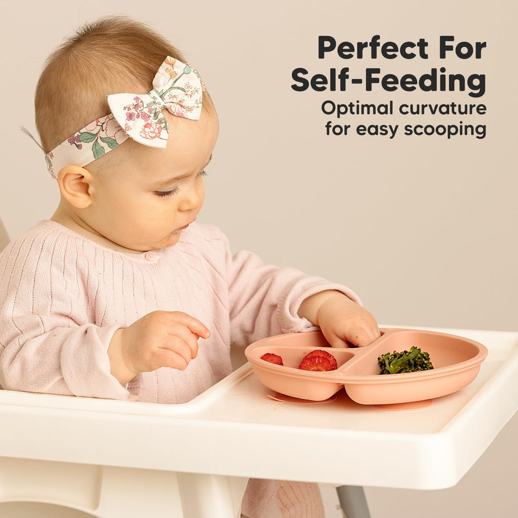 KeaBabies Suction Plates for Baby, Toddler, 3-Pack, 100% Silicone (Roseate)