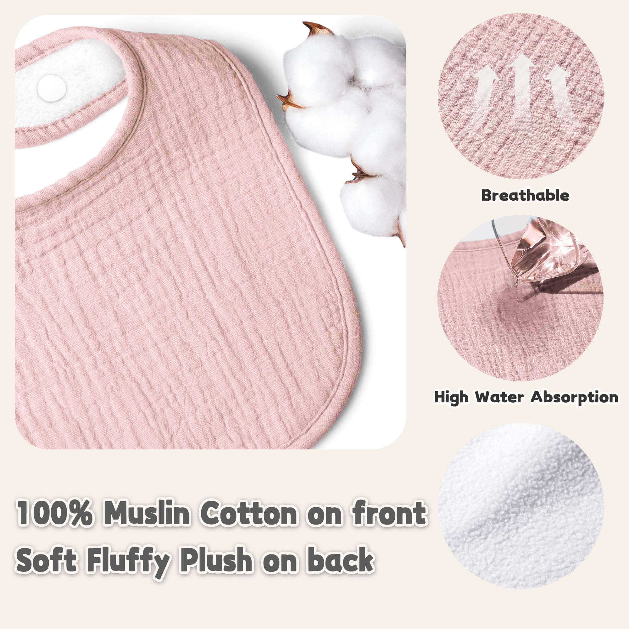 Susurration Muslin Baby Drool Bibs 6Pack Soft Square Adjustable Baby Bandana Bibs for Unisex Girls & Boys (Heart Print)