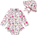 Infant Baby Girl Swimsuit One-Piece Long Sleeve Rash Guard with Hat Set Floral Zipper Bathing Suit Leopard Beach Wear