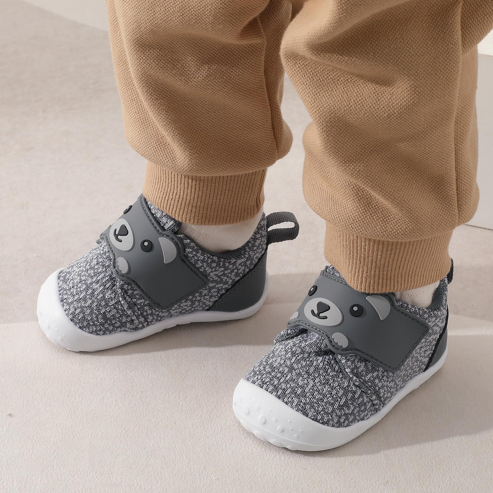 FEETCITY Wide Infant Sneakers - Baby First Walking & Slip On Shoes, Lightweight Barefoot Shoes, 2.5-3 Years, Grey