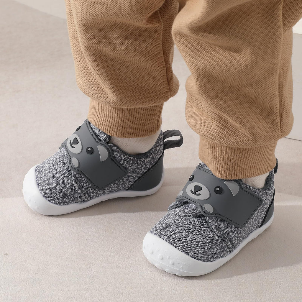 FEETCITY Wide Infant Sneakers - Baby First Walking & Slip On Shoes, Lightweight Barefoot Shoes, Grey, 18-24 Months