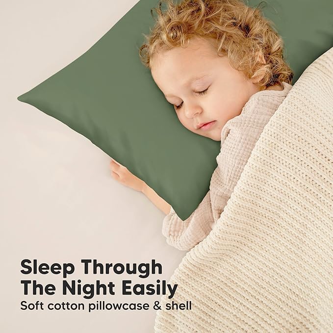 KeaBabies Toddler Pillow with Pillowcase, Jumbo 14X20 - Soft Organic Cotton Toddler Pillows for Sleeping - Machine Washable - Perfect for Travel, Toddler Bed Set (Jungle Green)