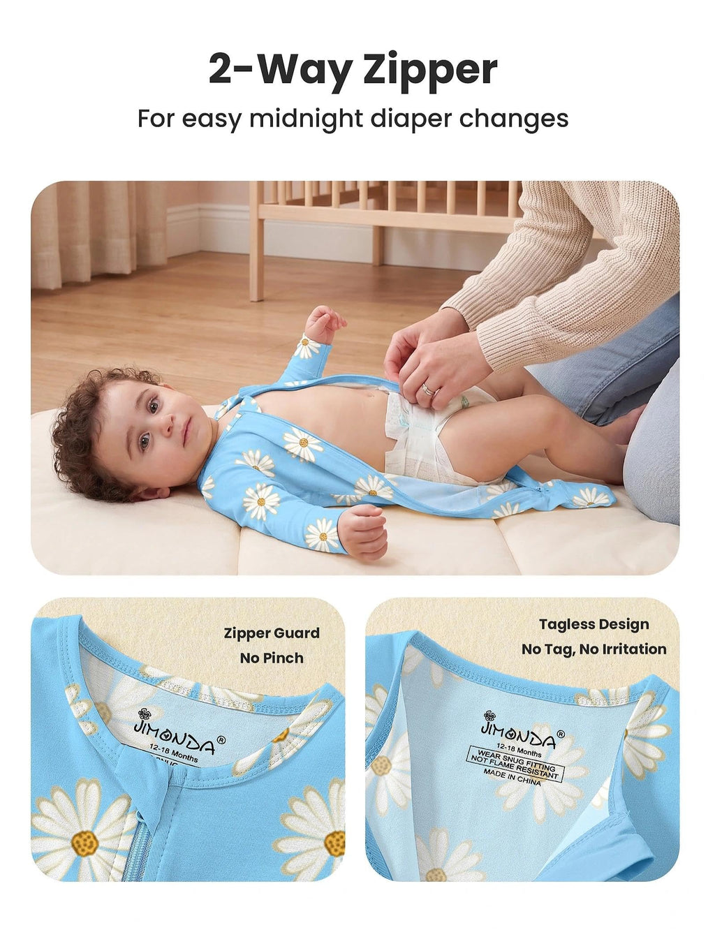 Jimonda Baby Sleeper Rompers,Unisex Boys Girls Zip-Front Pajamas One-Piece Footless Outfit 0-24 Months (Pack of 2