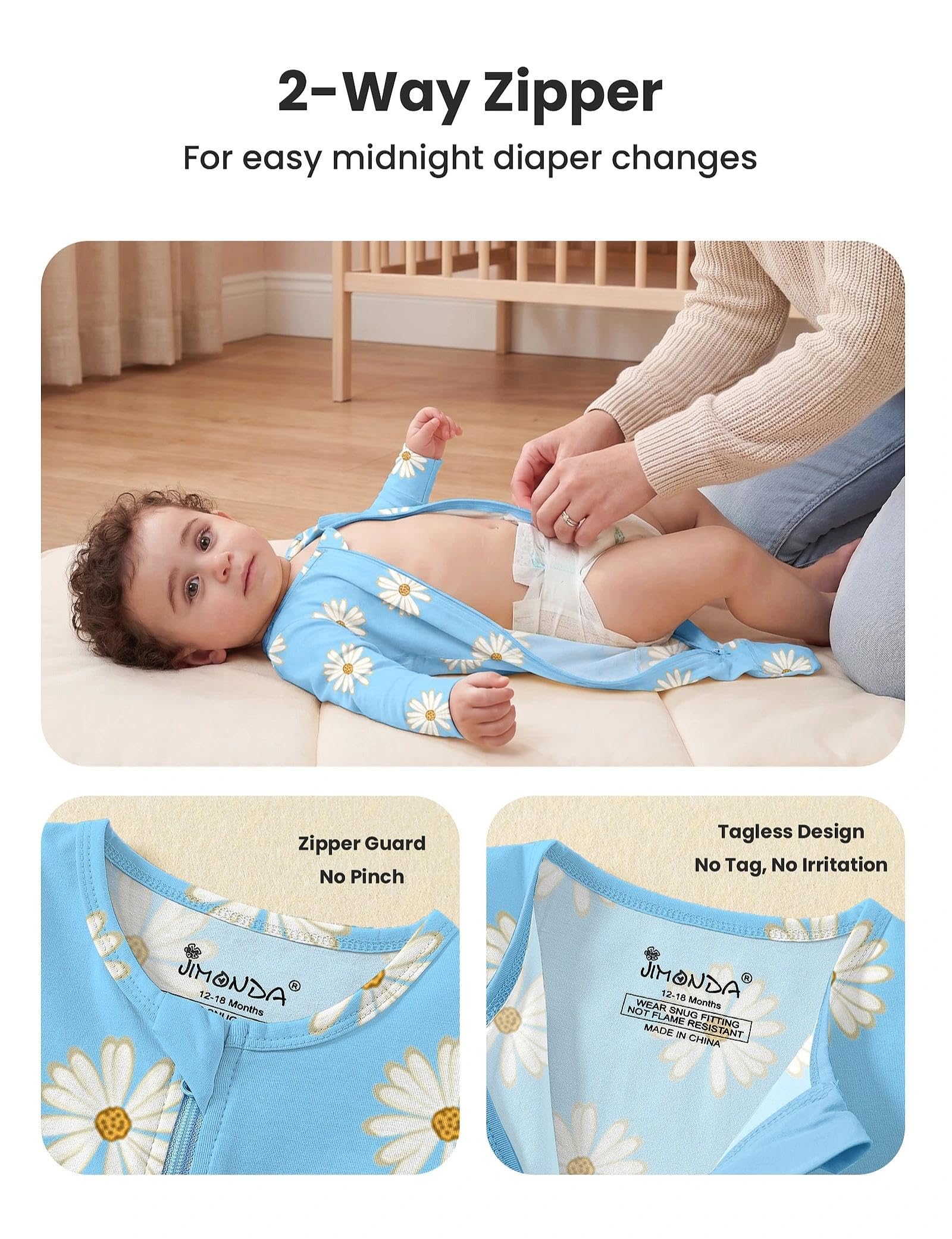 Jimonda Baby Sleeper Rompers,Unisex Boys Girls Zip-Front Pajamas One-Piece Footless Outfit 0-24 Months (Pack of 2