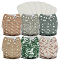 Mama Koala 3.0 Pocket Cloth Diapers for Babies with AWJ Lining, 6 Pack with 6 5-Layer Natural Cloth Diaper Inserts - Reusable and Washable Pocket Diapers(A-Calm Spring)