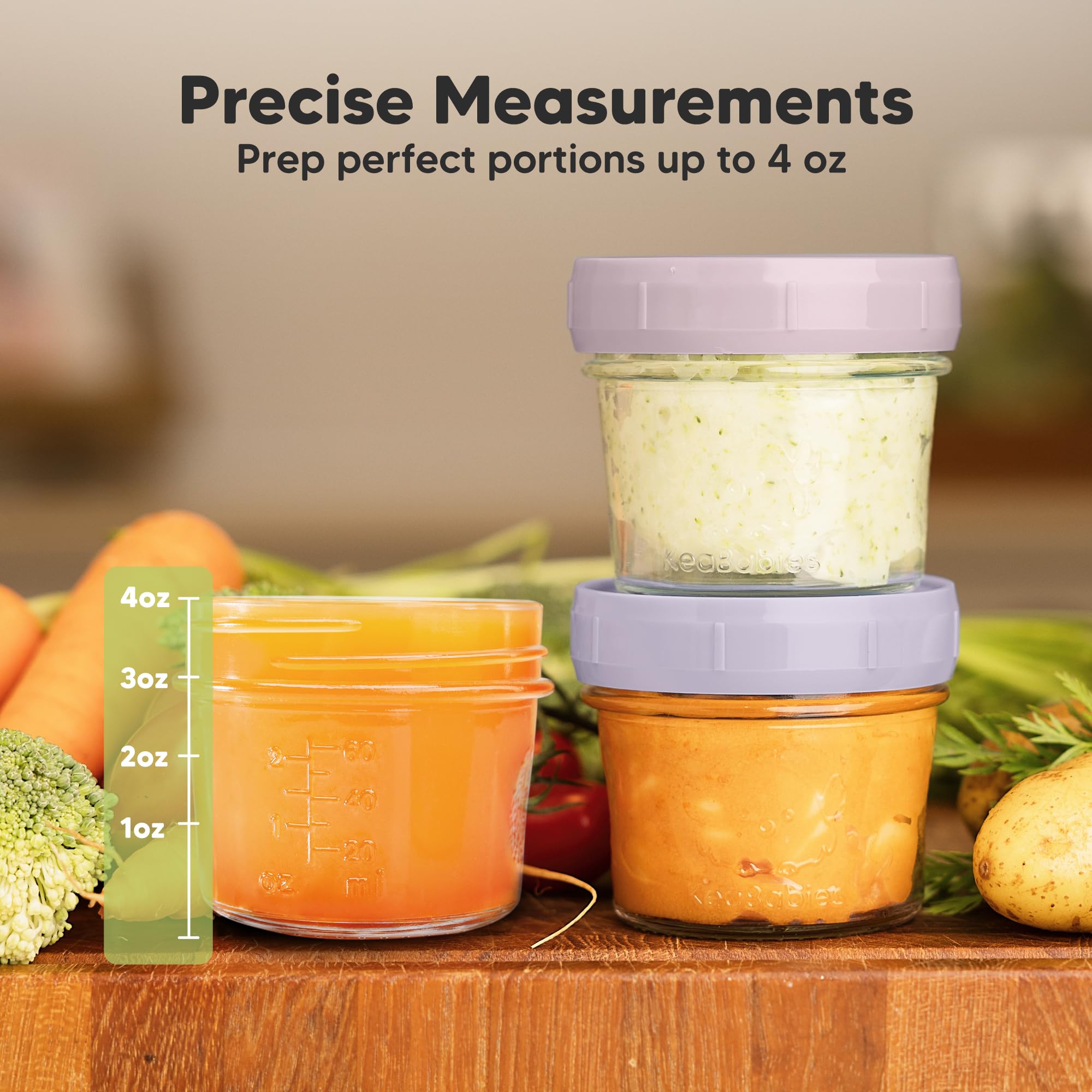 KeaBabies 12pk 4oz Glass Baby Food Containers with Lids, Leak-Proof (Lilac)