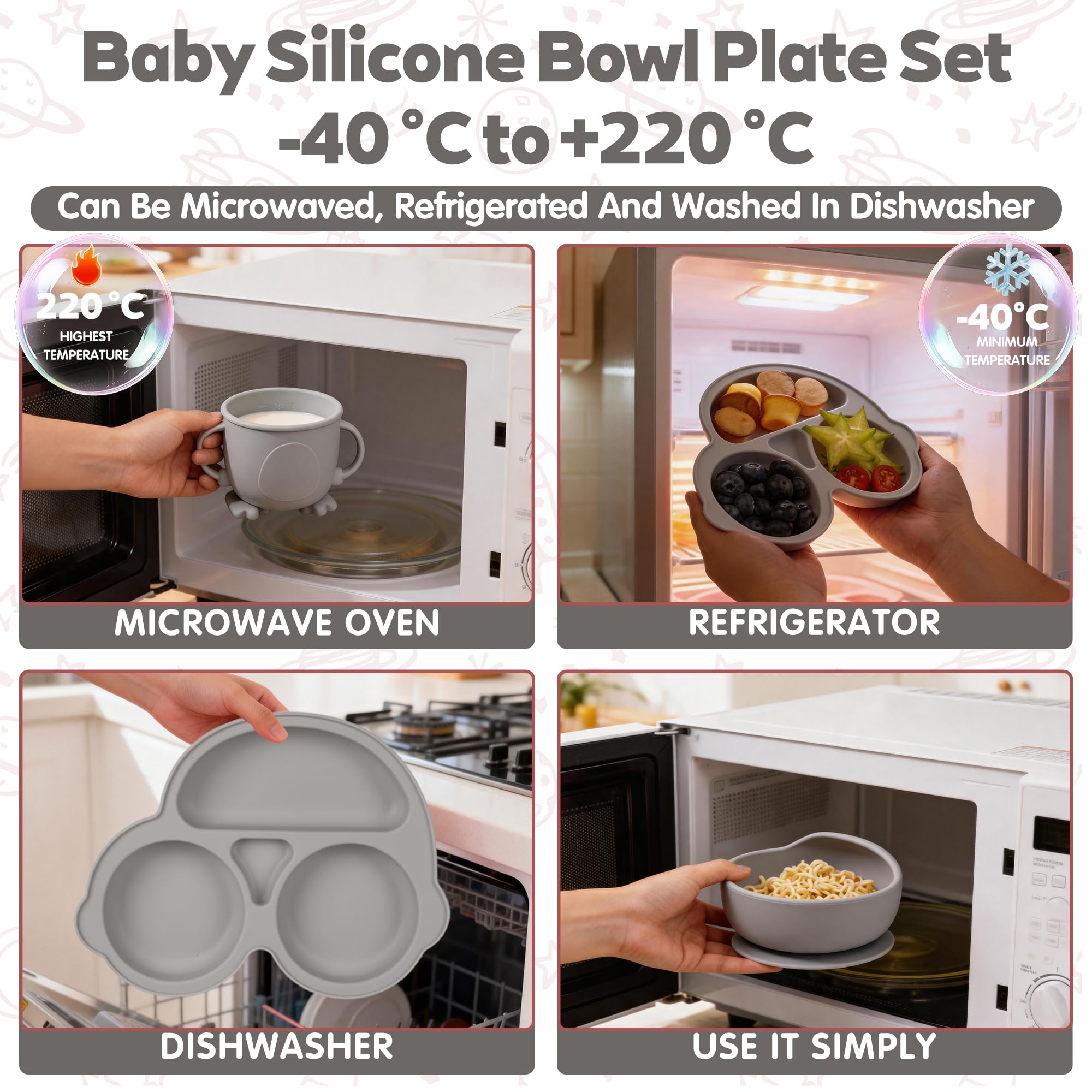 Silicone Baby Feeding Set,Miicasa Baby Led Weaning Supplies Kit With Suction Bowl & Car Plate, Bib, Spoon, Fork, Cup - Food-Grade Silicone, Dishwasher-Safe, No BPAs - For 3+ Months