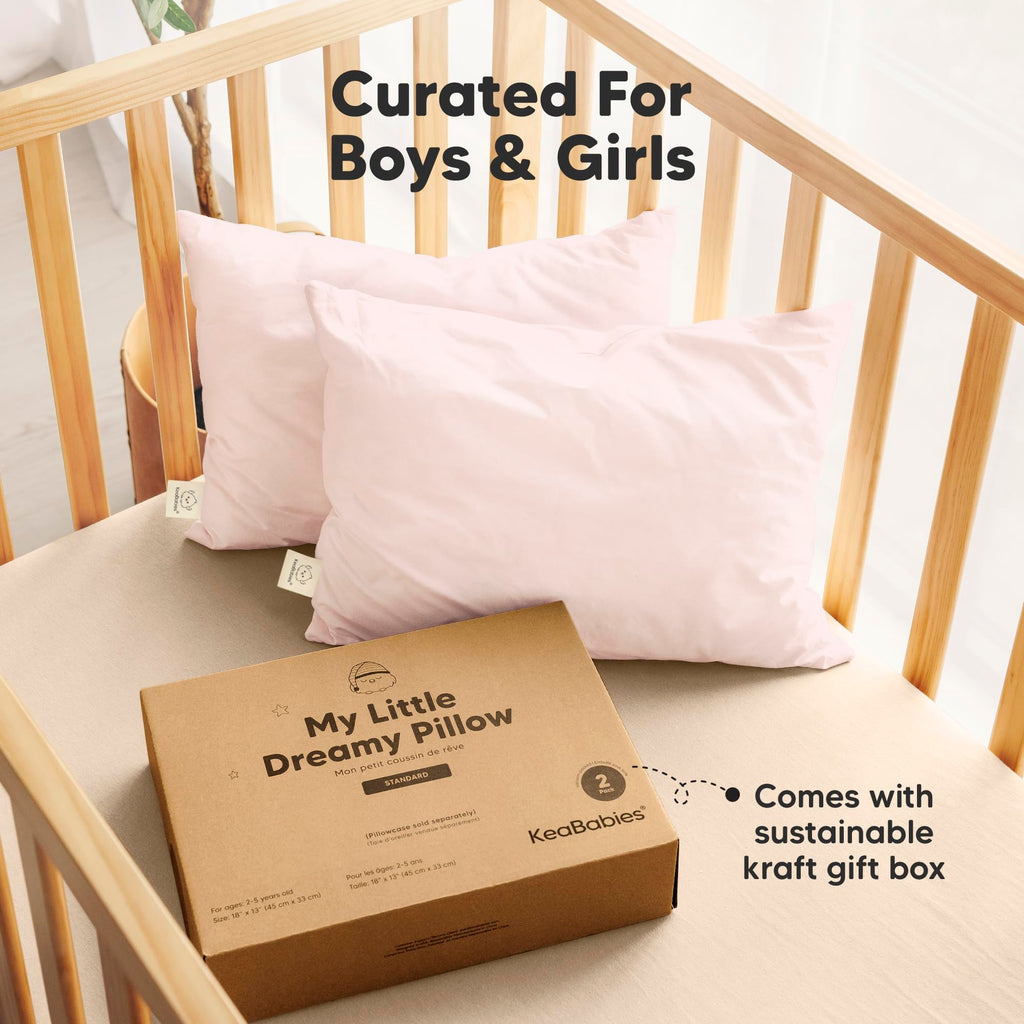 KeaBabies 2pk Toddler Pillows 2 Year Old to 5,13x18 Kids Pillow (Mist Pink)
