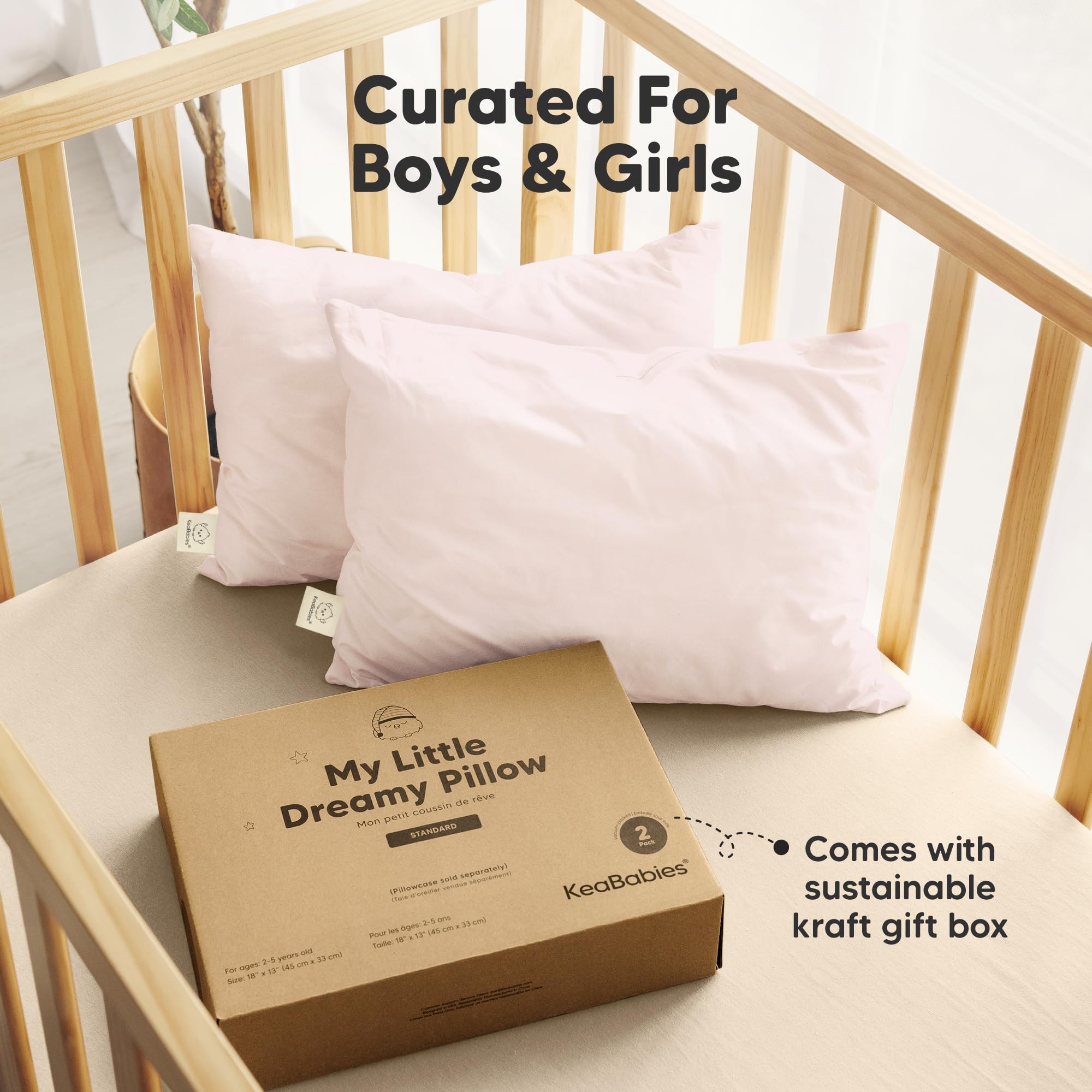 KeaBabies 2pk Toddler Pillows 2 Year Old to 5,13x18 Kids Pillow (Mist Pink)