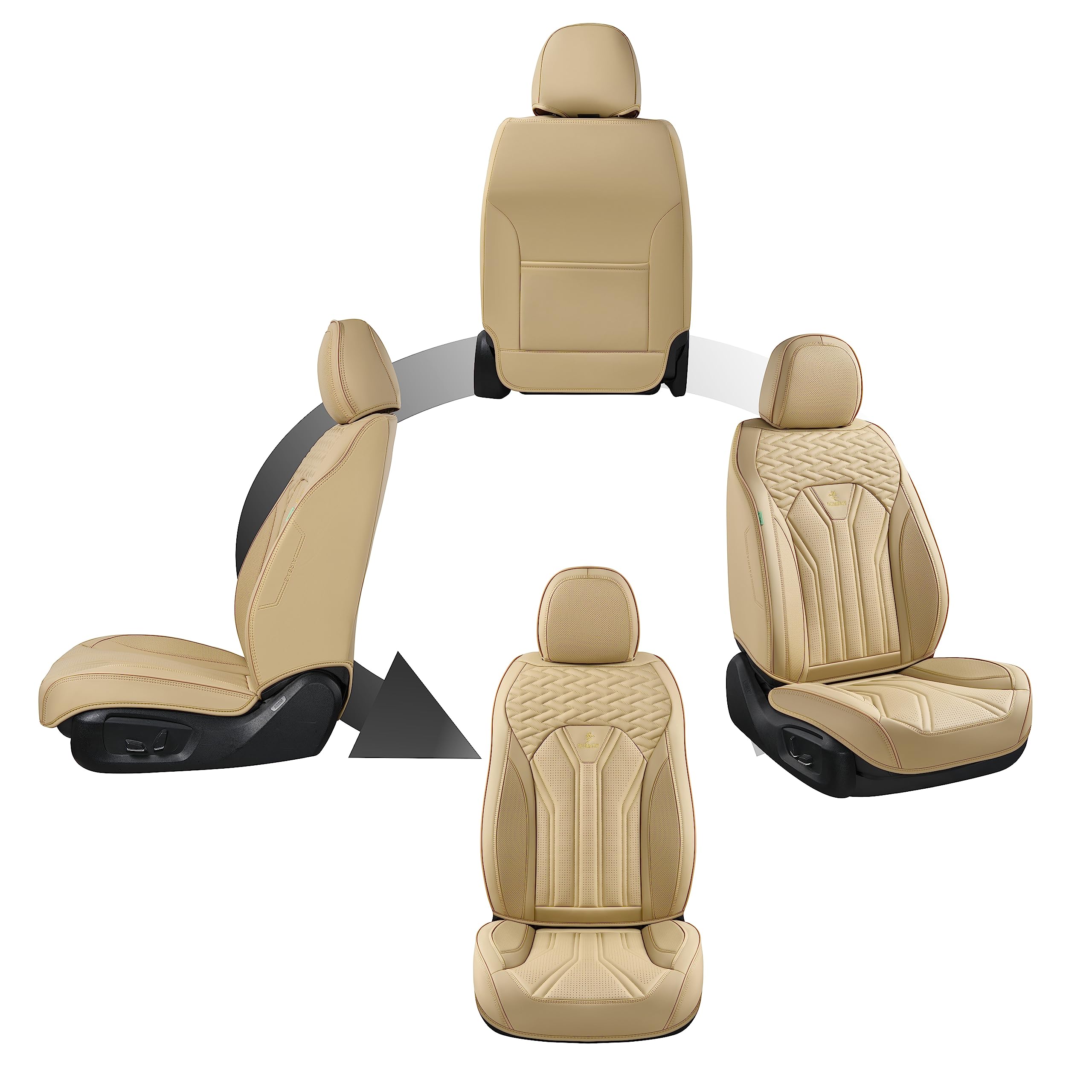 FLORICH Leather Seat Covers, Seat Covers Full Set, Car Seat Protectors 5 Seats, Automotive Seat Covers Fit for Most Cars Trucks-Beige