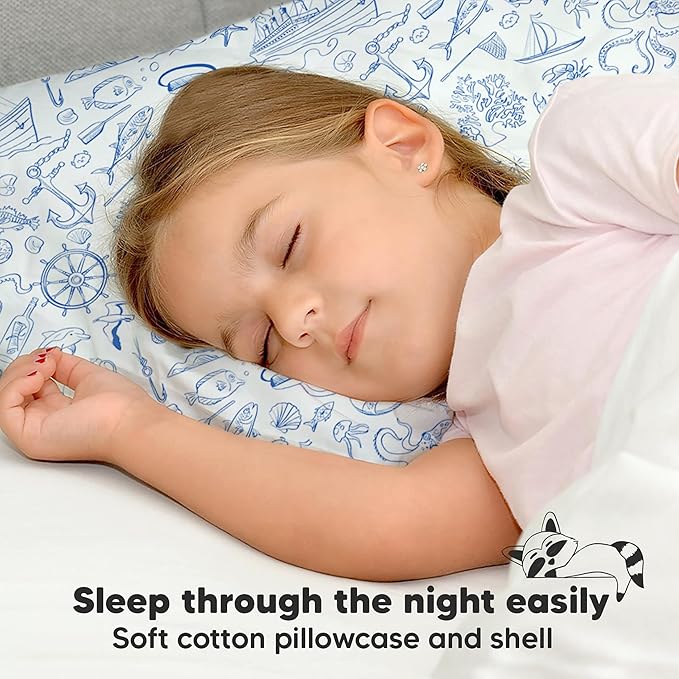 Toddler Pillow with Pillowcase - 13x18 My Little Dreamy Kids Travel Bed Pillows for Sleeping, Organic Cotton Small Pillowcase, Soft & Breathable, Machine Washable, Toddlers 2-5 Years Old (Nautical)