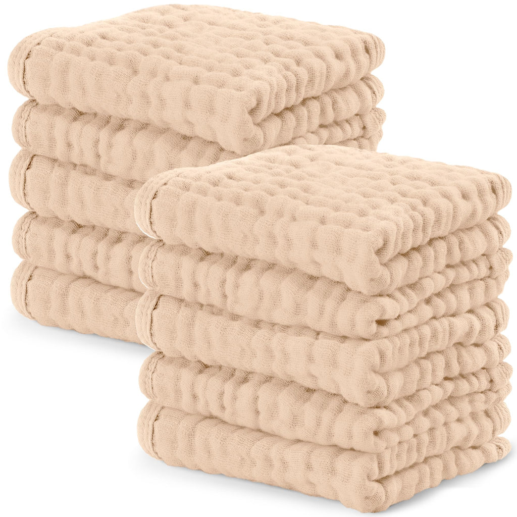 Comfy Cubs Muslin Baby Washcloths 10 Pk - Cotton Wash Cloths - Cream
