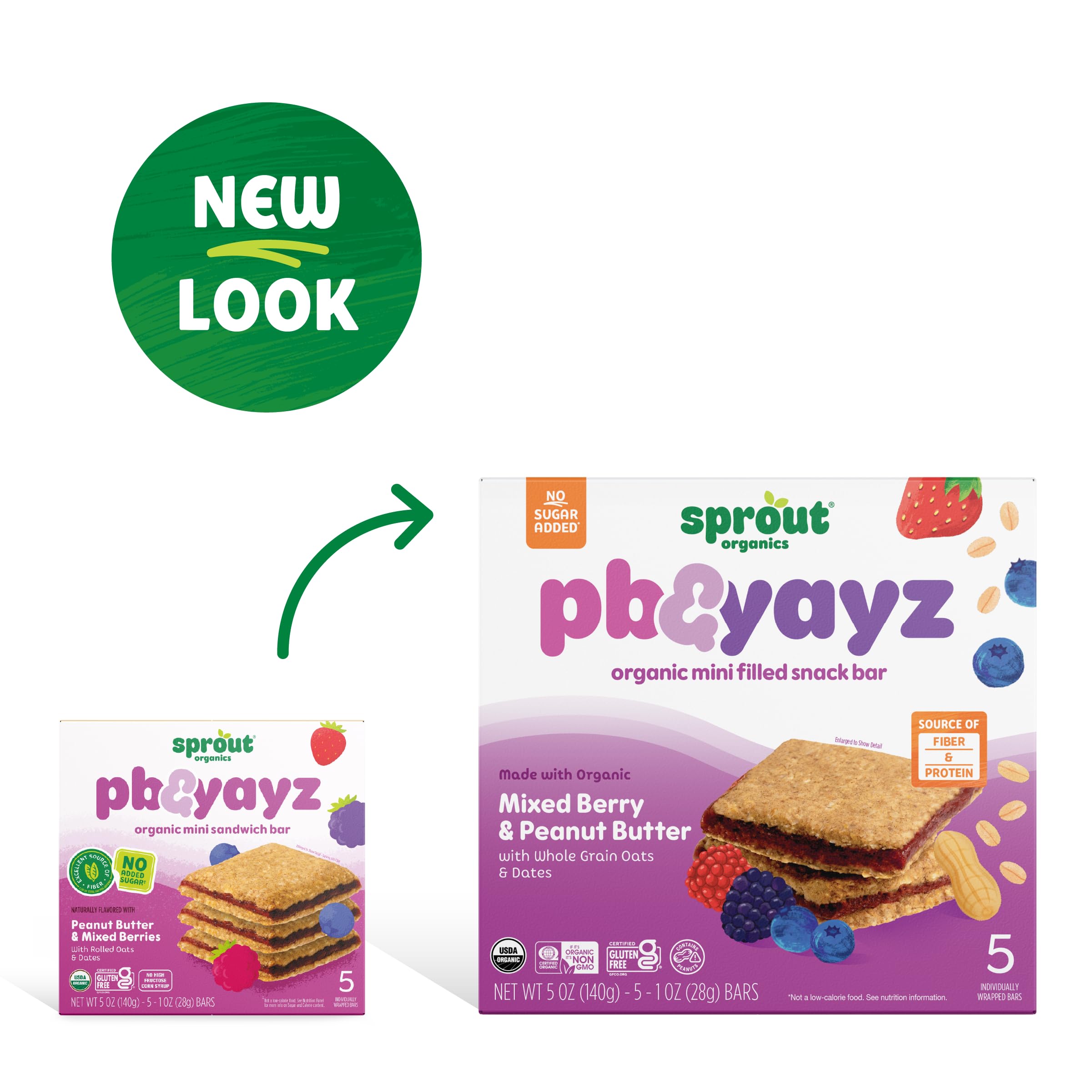 Sprout Organics, PB & Yayz Toddler Snack Bars, Mixed Berry & Peanut Butter, 5 Individual Bars (6 Count)