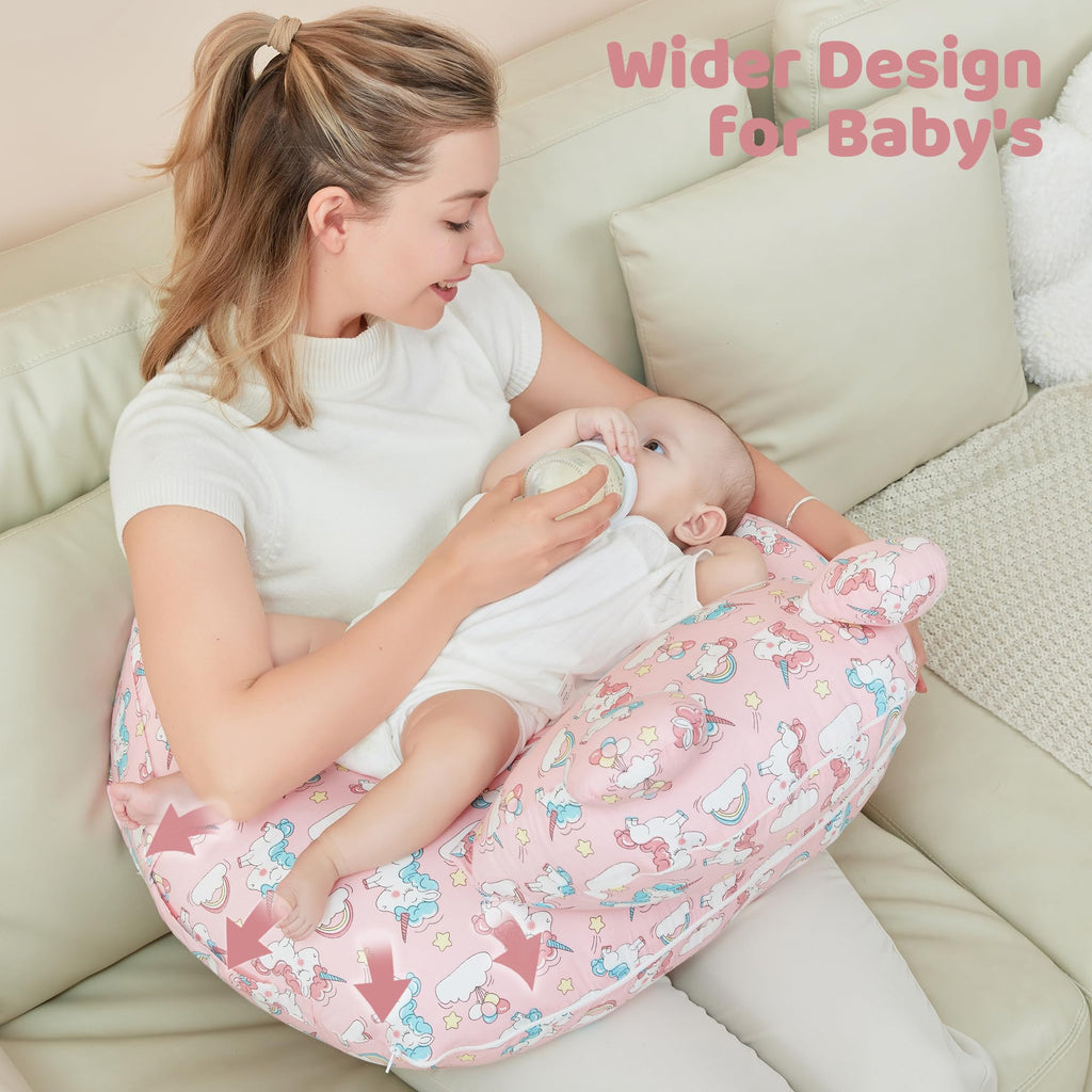 lasoftan Nursing Pillow for Breastfeeding, Breast Feeding Pillow for Mom Support, Adjustable Waist Strap and Removable Cotton Cover, Unicorn