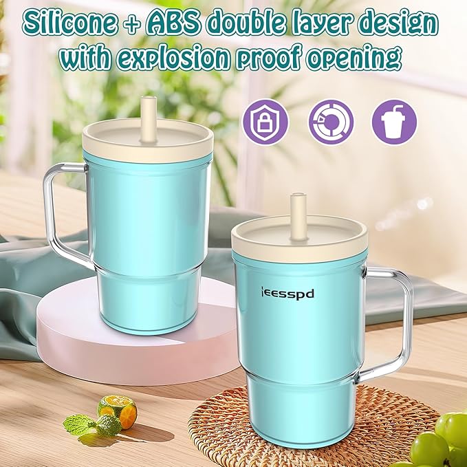 Toddler Cups – 9 oz Adorable Miniature Tumbler with Leak-Resistant Straw and Toddler-Friendly Handle, Encourages Hydration, Easy to Clean, Sippy cups for Toddlers 1-3，BPA Free silicone (Teal)