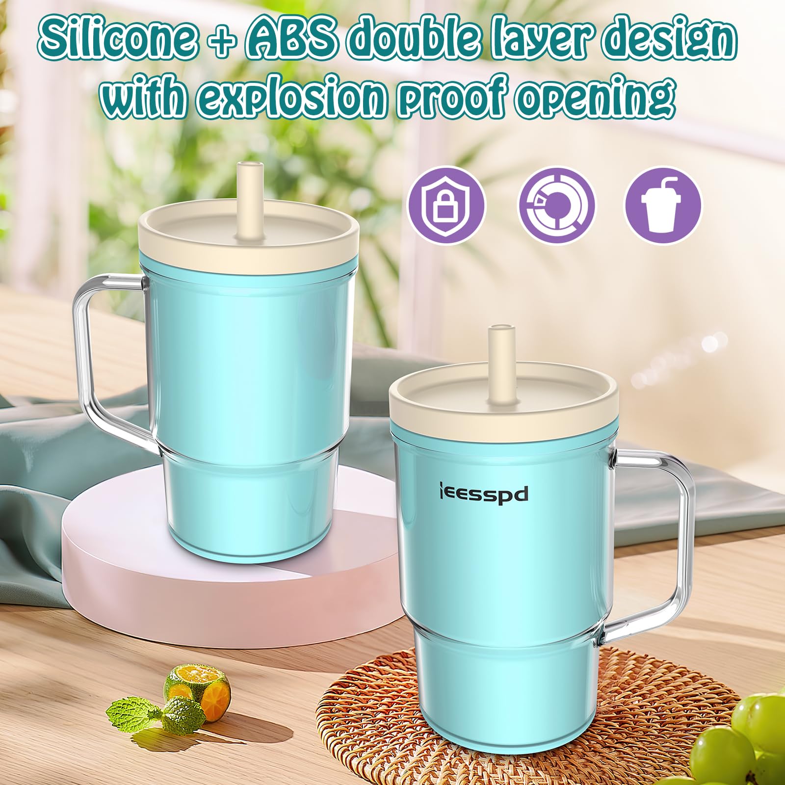ieesspd Toddler Cups – 9 oz Adorable Miniature Tumbler with Leak-Resistant Straw and Toddler-Friendly Handle, Encourages Hydration, Easy to Clean, Sippy cups for Toddlers 1-3，BPA Free silicone (Teal)