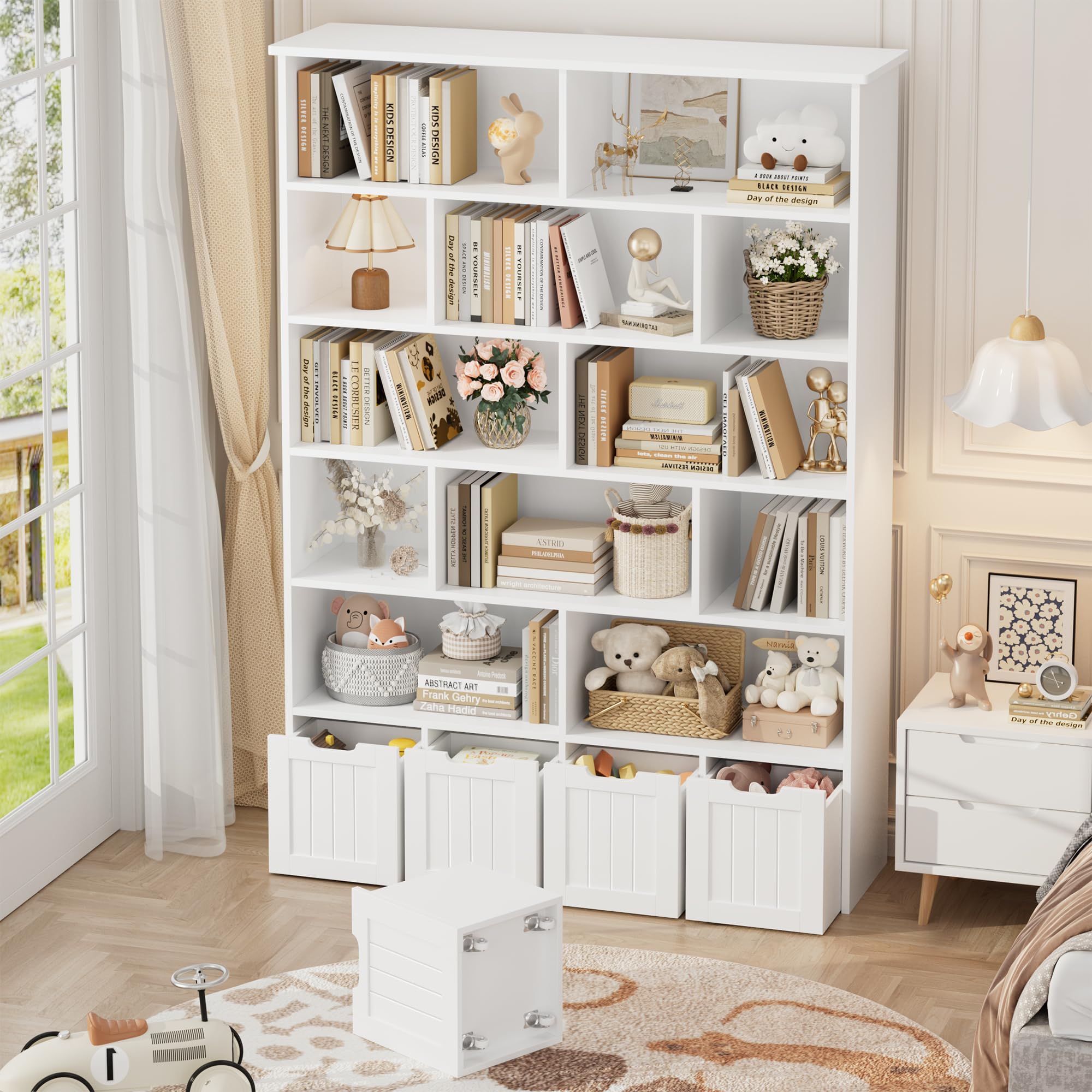 FINETONES 69" H Large Toy Storage Organizer with 4 Movable Drawers