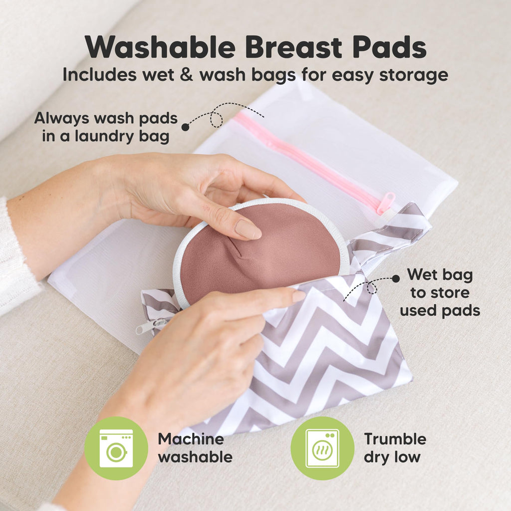 Organic Nursing Pads, 14 Washable Breast Pads,Wash Bag (Lovelle, L 4.6")