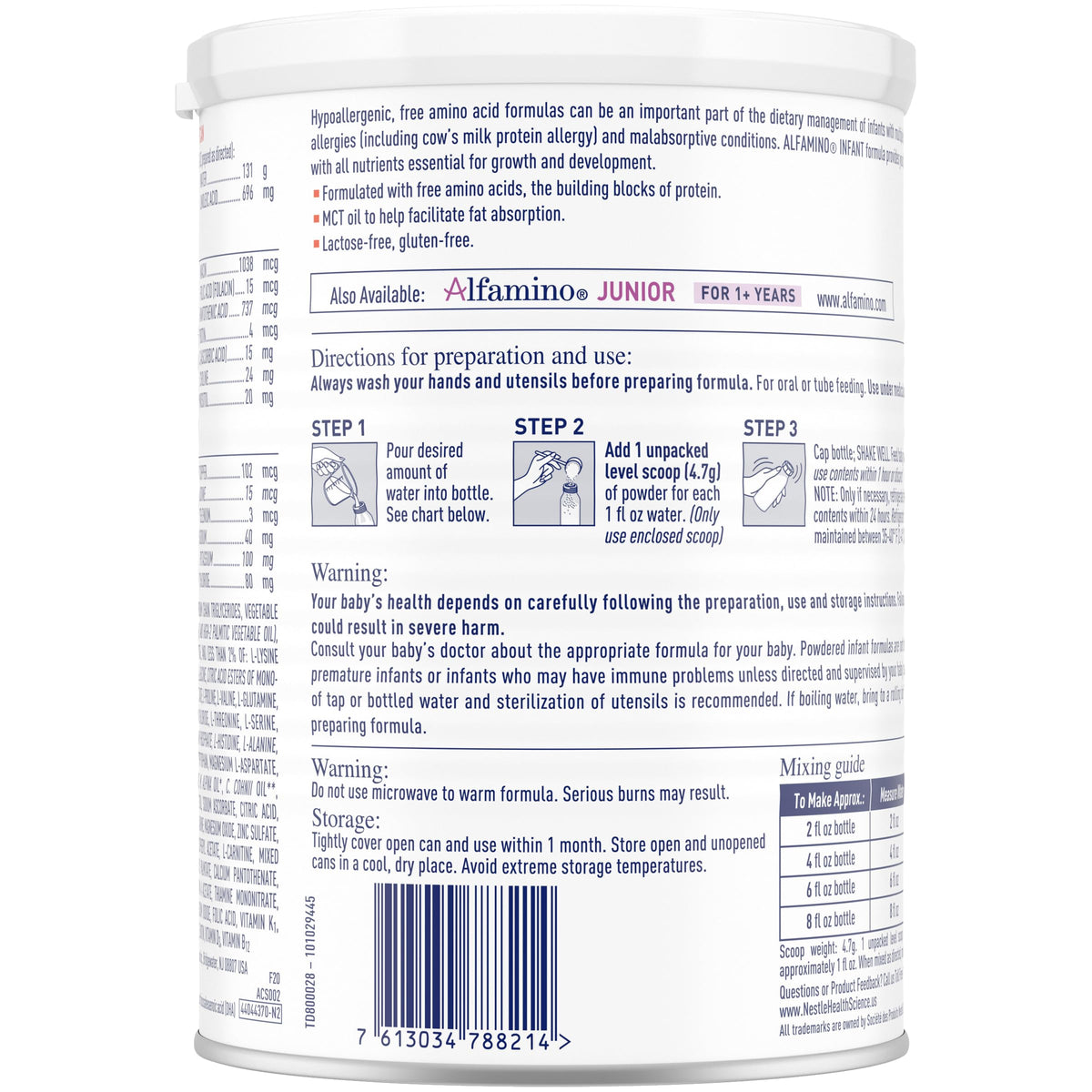Alfamino Infant Formula, Amino Acid Based, with Iron, 14.1 oz