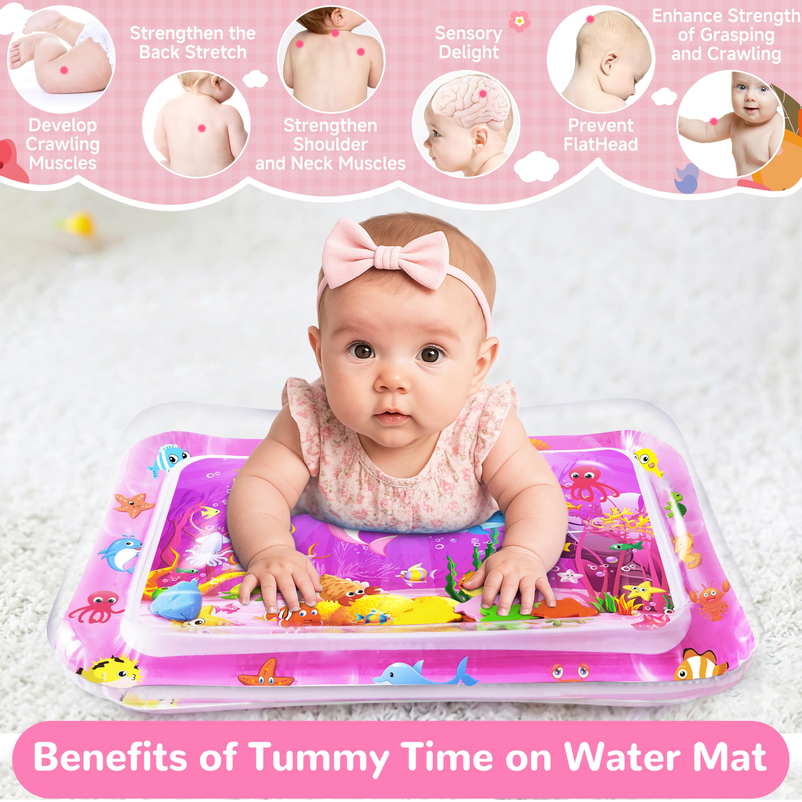 Yeeeasy Tummy Time Water Mat for Girl, Baby Girl Toys for 0, 3, 6, 9, 12 Months, Baby Girl Gifts, Develop Sensory Toys Kids' Indoor Climbers & Play Structures