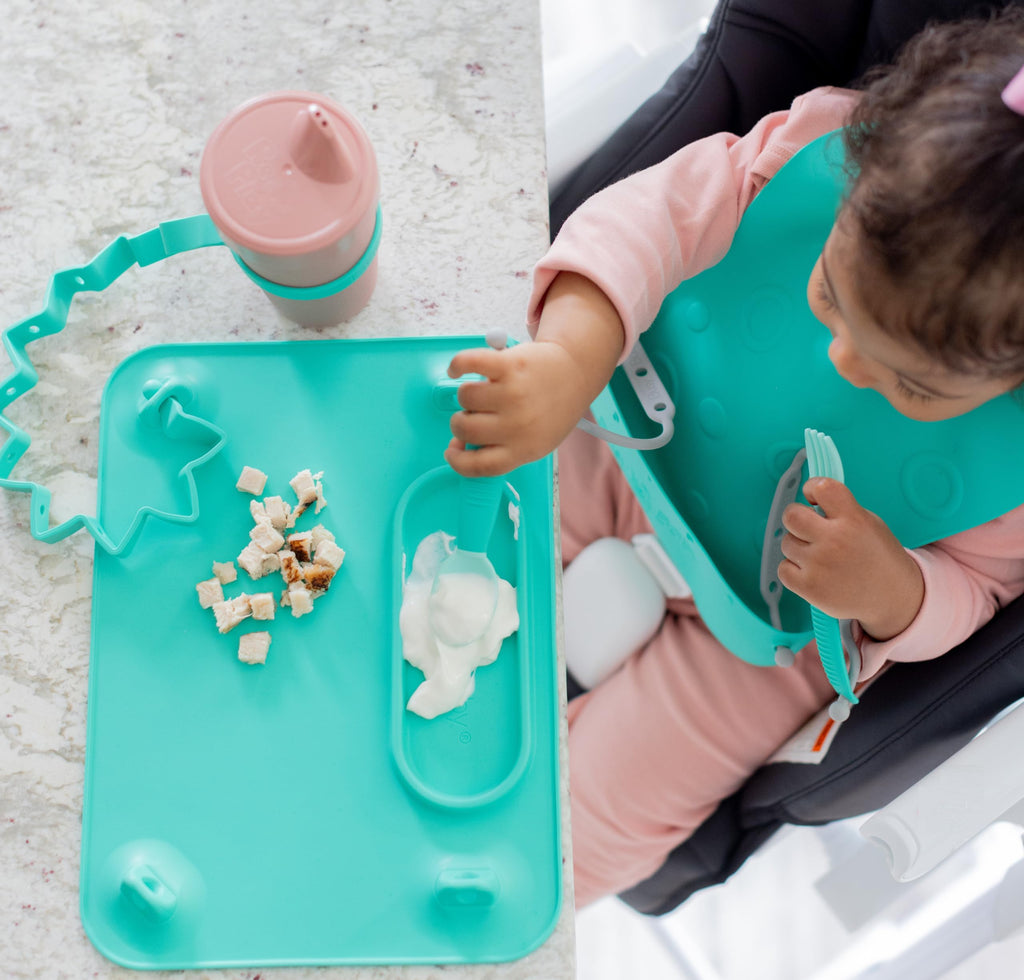 Busy Baby Silicone Mat NEW Suction Cups for Self Feeding with 4 Straps(Tan)