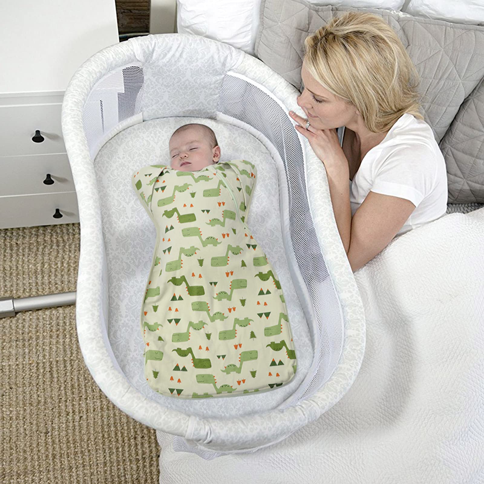 Premium Soft Cotton Swaddle Blanket Sleep Sacks Arms Up 2 Packs 6-12 Months, Hands Up 3-Way Transitions to Arms-Free Wearable Sleeping Sack Bag for Babies Boys Girls Snug Fit Calms Startle Reflex