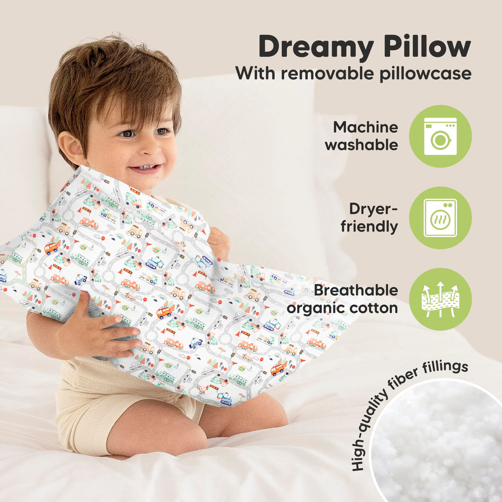 Toddler Pillow with Pillowcase, 13x18 My Little Dreamy Pillow (Roadway)